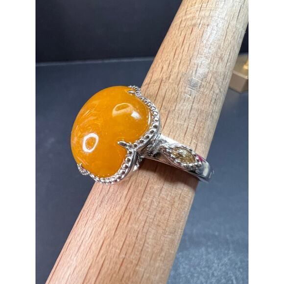 NEW Yellow Jade cherry blossom ring in sterling silver size 9 - Picture 7 of 10